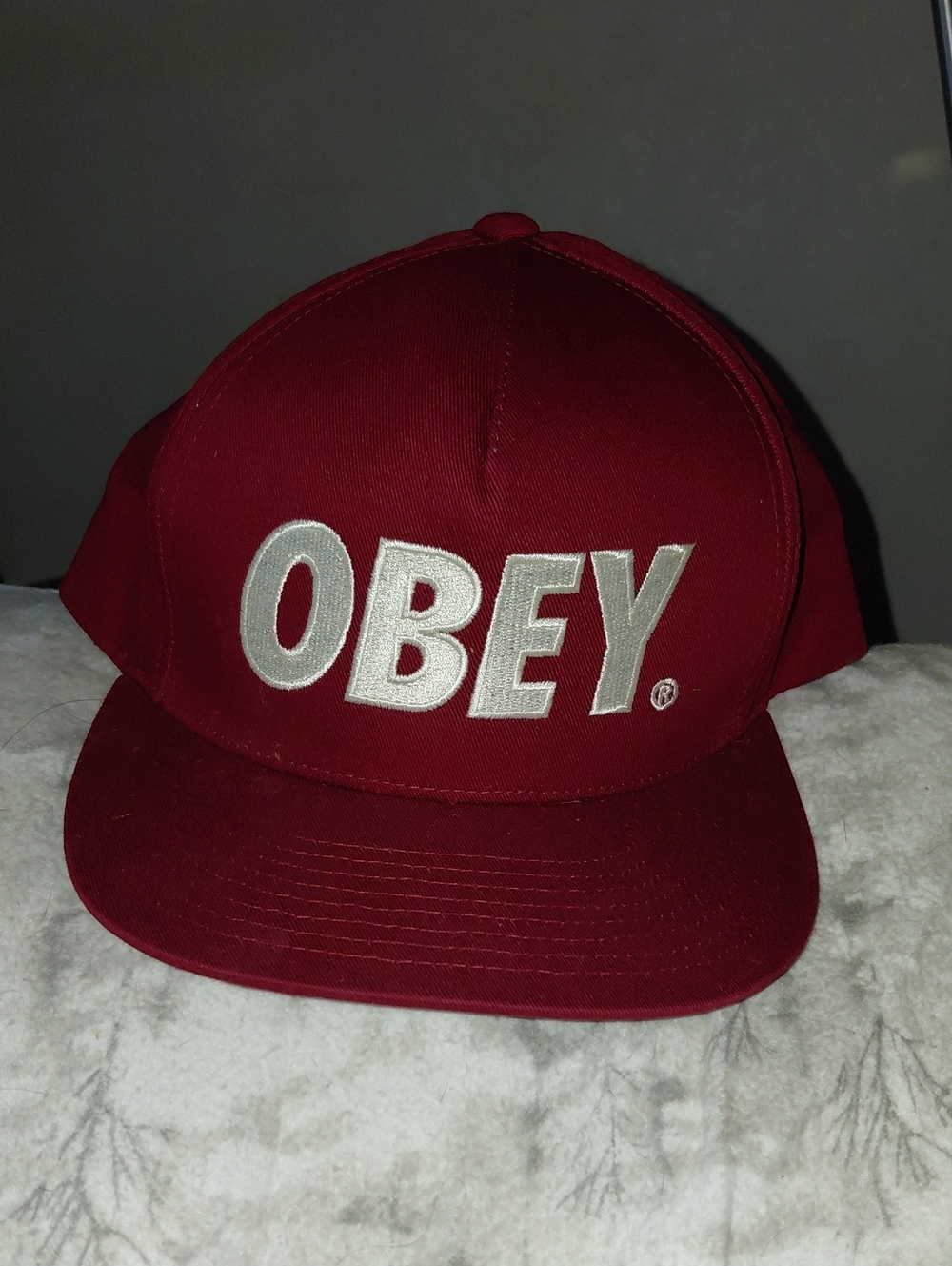 Obey Maroon Snapback Hat with White Embroidered Logo